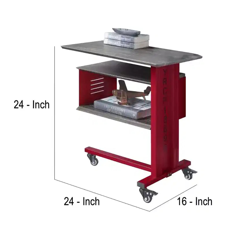 Royal Hampton Accent Table with Metal Cargo Style and 3 Caster Wheels, Red