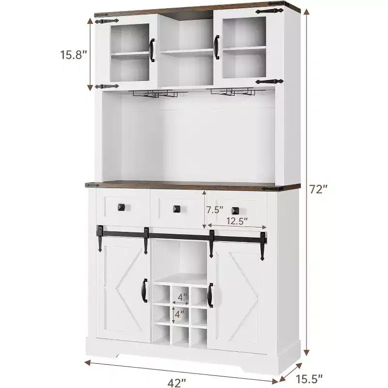 COZONY 72 Tall Wine Bar Cabinet with Door & Glass Holder, Standing Liquor Cabinet Sideboard with Closed Storage for Kitchen & Living Room, White
