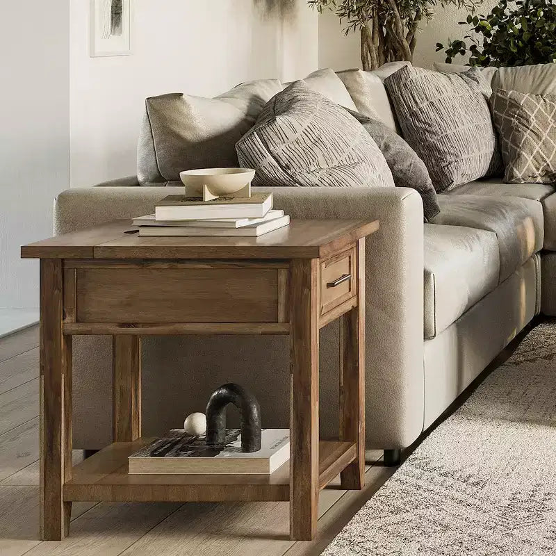 Jofran,Claremont Transitional Rustic Wood USB Charging End Table with Storage