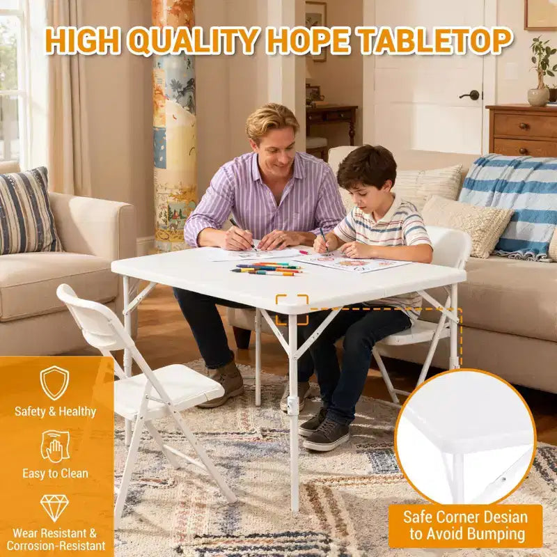 34'' Square Folding Card Table, Fold-in-Half Portable Dining Table with Handle and Safety Lock, Foldable Plastic Dining Tables for Camping Party