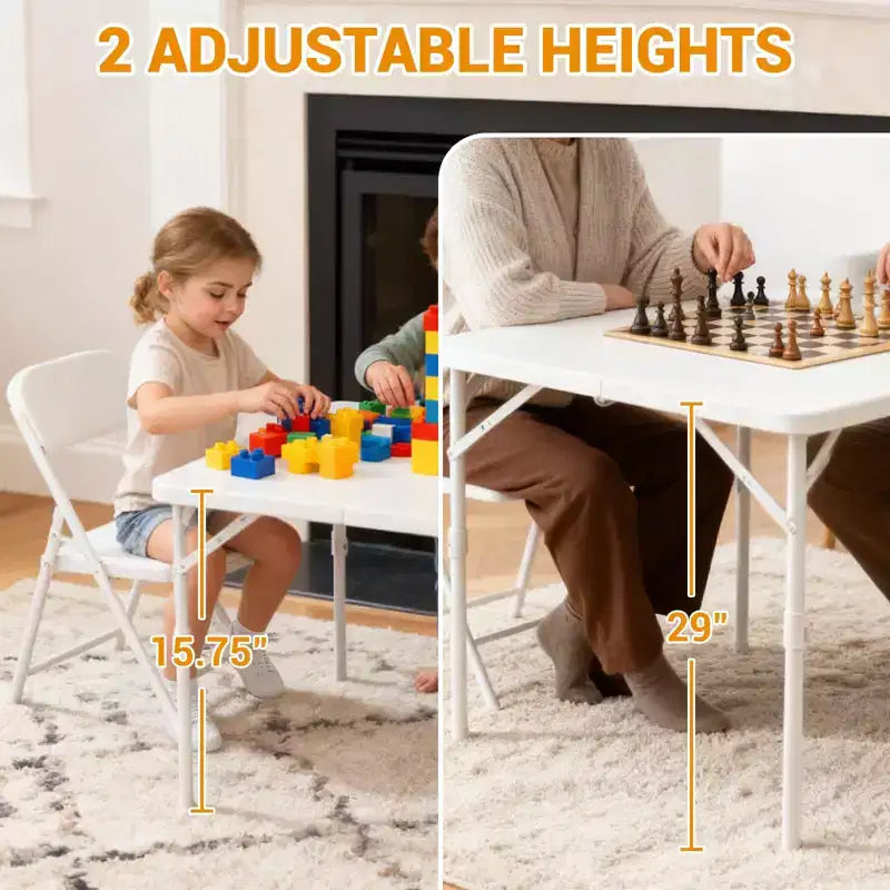34'' Square Folding Card Table, Fold-in-Half Portable Dining Table with Handle and Safety Lock, Foldable Plastic Dining Tables for Camping Party