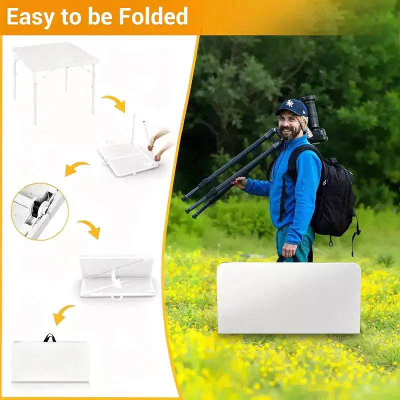 34'' Square Folding Card Table, Fold-in-Half Portable Dining Table with Handle and Safety Lock, Foldable Plastic Dining Tables for Camping Party