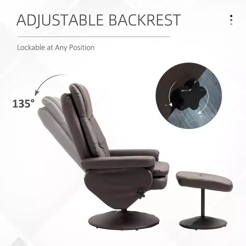 PU Leather Recliner Chair with Ottoman, Swivel Recliner and Ottoman with Round Wrapped Base for Living Room