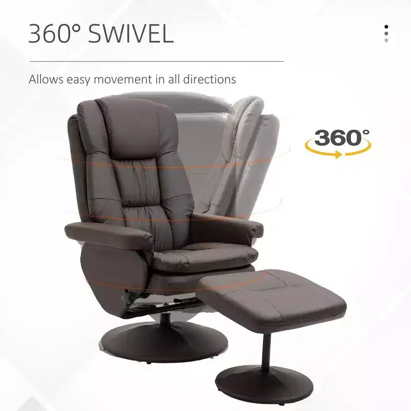 PU Leather Recliner Chair with Ottoman, Swivel Recliner and Ottoman with Round Wrapped Base for Living Room