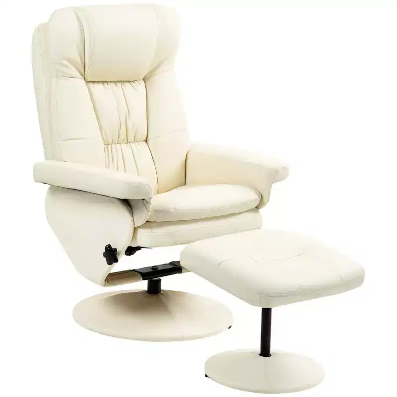 PU Leather Recliner Chair with Ottoman, Swivel Recliner and Ottoman with Round Wrapped Base for Living Room
