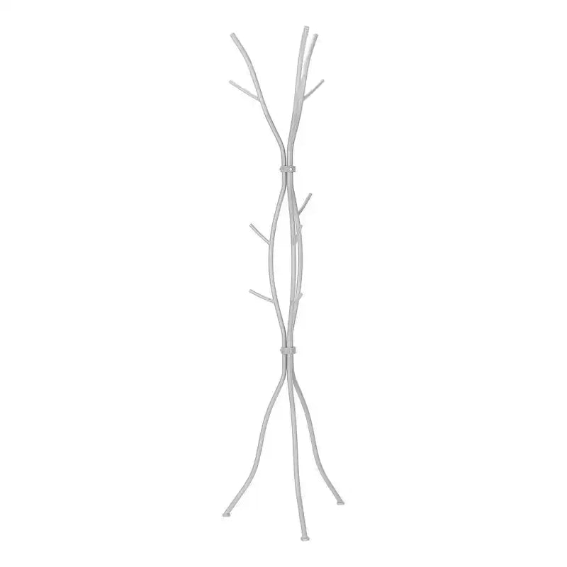 Okak Modern Freestanding Coat Rack with 11 Hooks, Hammered Metal Hall Tree with Unique Design, Coat Tree for Living Room, Bedroom, Silver