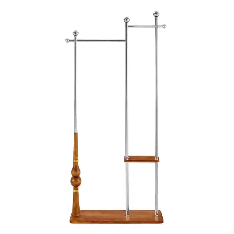 Okak Hall Tree with Wooden Shelves and Stainless Steel Frame, Industrial Coat Rack with Elegent Design, Coat Tree for Living Room, Bedroom, Silver
