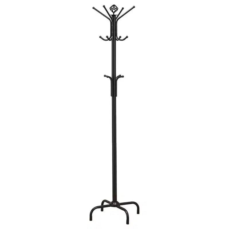 Okak Elegent Metal Freestanding Coat Rack with 3-Tier Hooks, Hall Tree with Minimalism Design, Storage Rack for Living Room, Bedroom, Black