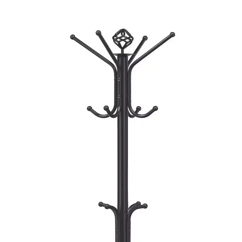 Okak Elegent Metal Freestanding Coat Rack with 3-Tier Hooks, Hall Tree with Minimalism Design, Storage Rack for Living Room, Bedroom, Black