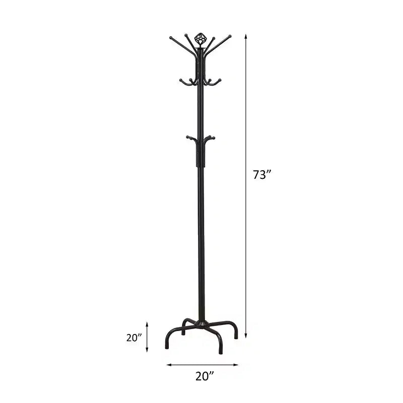 Okak Elegent Metal Freestanding Coat Rack with 3-Tier Hooks, Hall Tree with Minimalism Design, Storage Rack for Living Room, Bedroom, Black