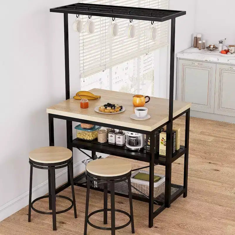 COZONY Kitchen Island with Power Outlets, Mobile Bakers Rack with 3 Shelves & Hooks
