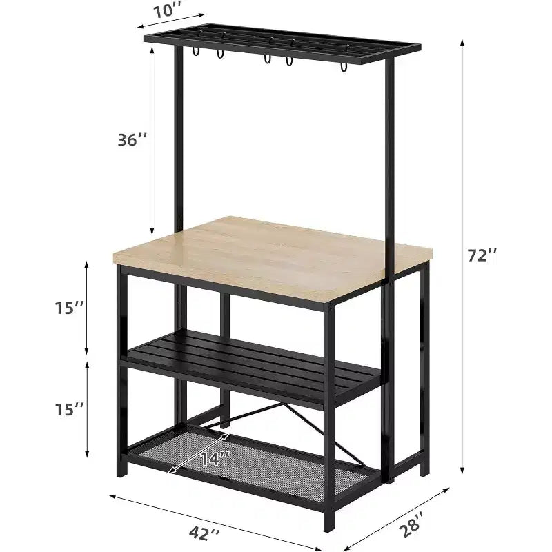 COZONY Kitchen Island with Power Outlets, Mobile Bakers Rack with 3 Shelves & Hooks