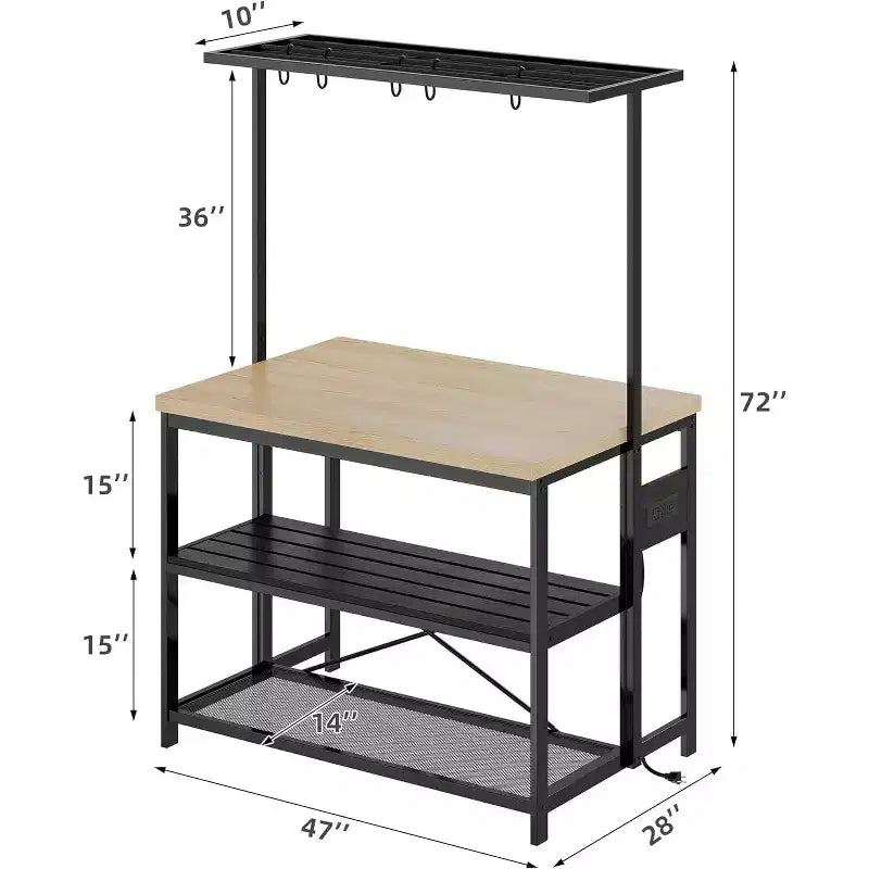 COZONY Kitchen Island with Power Outlets, Mobile Bakers Rack with 3 Shelves & Hooks