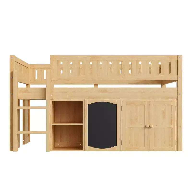 Full Size Loft Bed with Storage Cabinet & Chalkboard Panel, Kids/Teens Bedroom Bed Frame - ModernLuxe