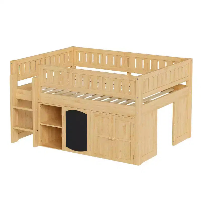 Full Size Loft Bed with Storage Cabinet & Chalkboard Panel, Kids/Teens Bedroom Bed Frame - ModernLuxe
