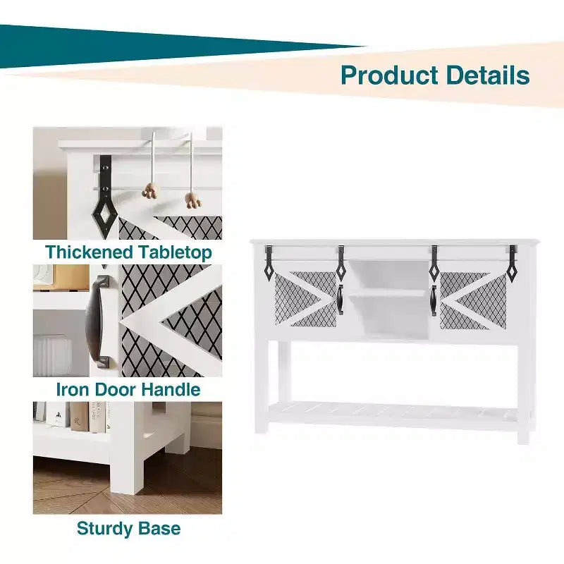 COZONY Farmhouse Entryway Table with Sliding Barn Doors, Industrial Console Table with Storage