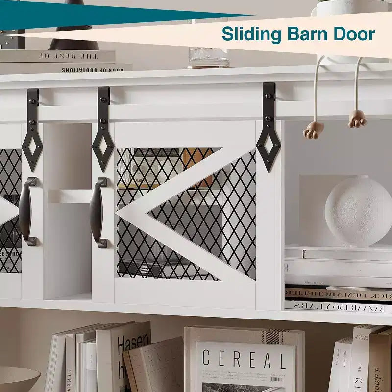 COZONY Farmhouse Entryway Table with Sliding Barn Doors, Industrial Console Table with Storage