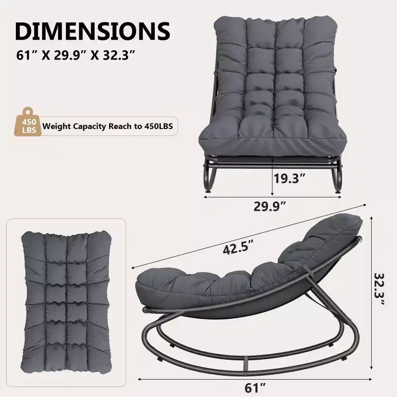 Modern Rocking Chair for Adults, Oversized Egg Chair with Adjustable Tilt & Removable Cushion, Upholstered Rocker Chair for Living Room,Patio