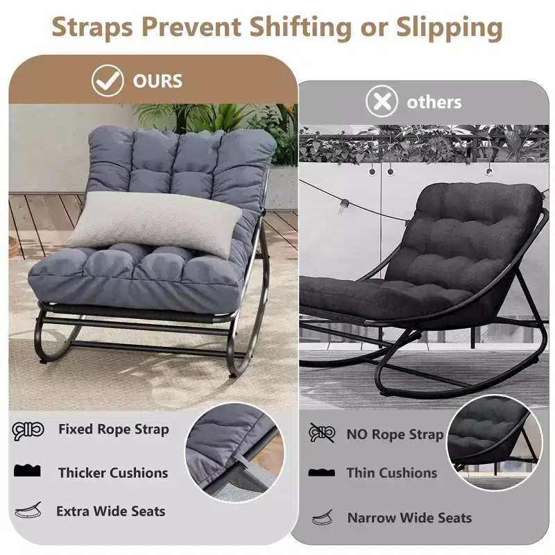 Modern Rocking Chair for Adults, Oversized Egg Chair with Adjustable Tilt & Removable Cushion, Upholstered Rocker Chair for Living Room,Patio