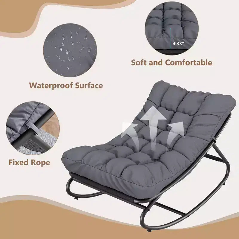 Modern Rocking Chair for Adults, Oversized Egg Chair with Adjustable Tilt & Removable Cushion, Upholstered Rocker Chair for Living Room,Patio