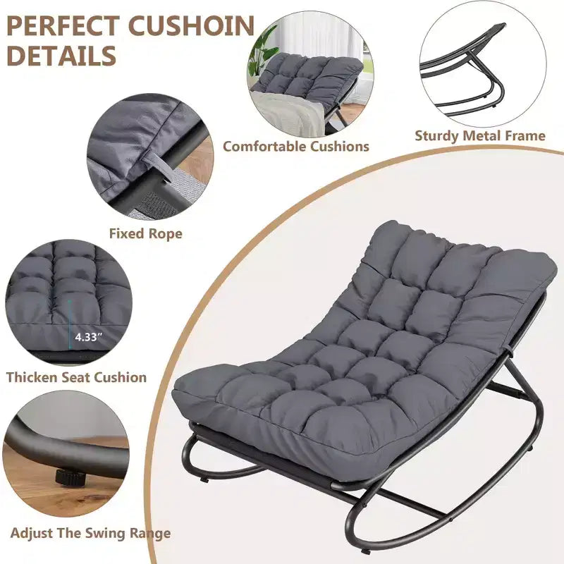 Modern Rocking Chair for Adults, Oversized Egg Chair with Adjustable Tilt & Removable Cushion, Upholstered Rocker Chair for Living Room,Patio