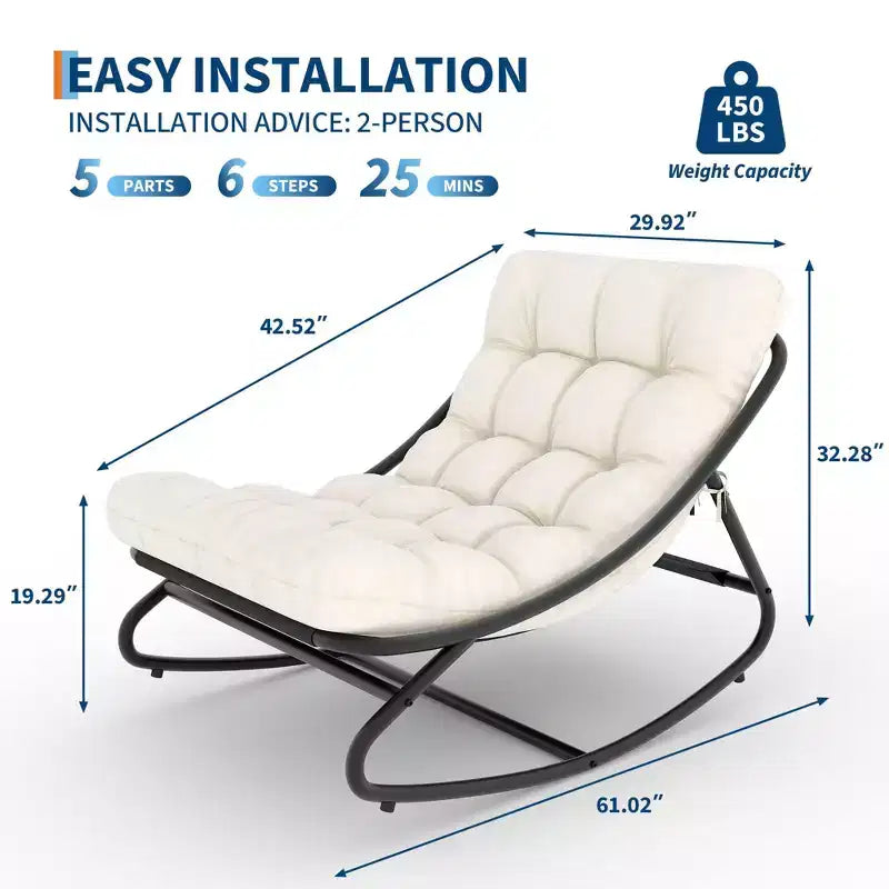 Modern Rocking Chair for Adults, Oversized Egg Chair with Adjustable Tilt & Removable Cushion, Upholstered Rocker Chair for Living Room,Patio