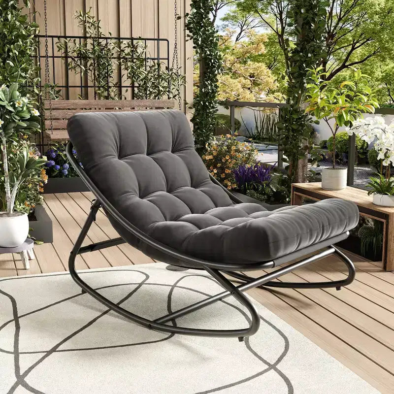 Modern Rocking Chair for Adults, Oversized Egg Chair with Adjustable Tilt & Removable Cushion, Upholstered Rocker Chair for Living Room,Patio