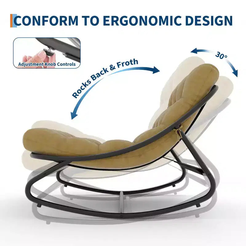 Modern Rocking Chair for Adults, Oversized Egg Chair with Adjustable Tilt & Removable Cushion, Upholstered Rocker Chair for Living Room,Patio