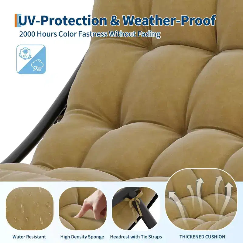 Modern Rocking Chair for Adults, Oversized Egg Chair with Adjustable Tilt & Removable Cushion, Upholstered Rocker Chair for Living Room,Patio