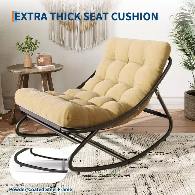 Modern Rocking Chair for Adults, Oversized Egg Chair with Adjustable Tilt & Removable Cushion, Upholstered Rocker Chair for Living Room,Patio