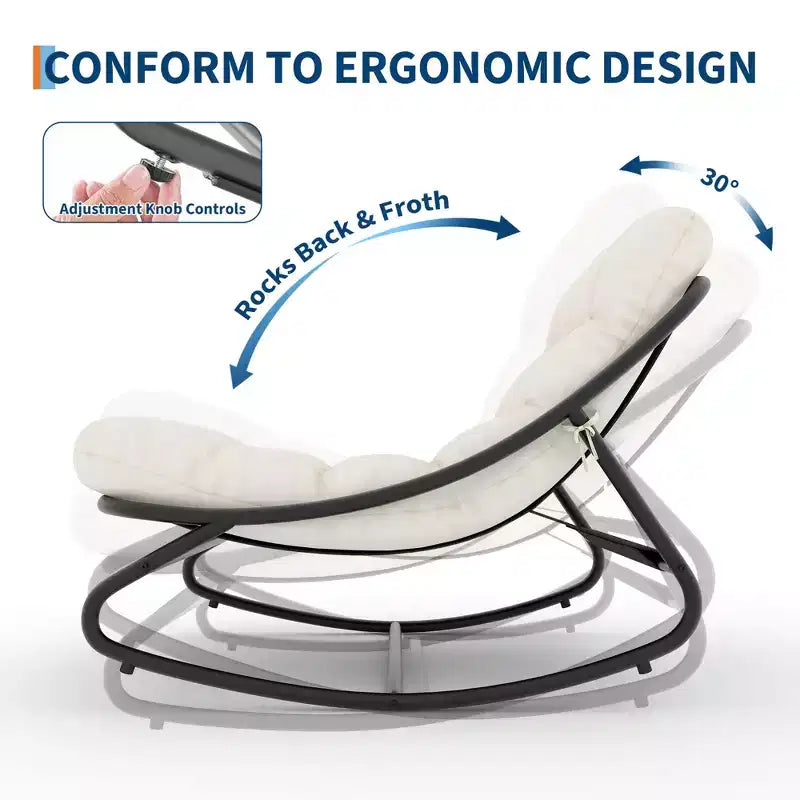 Modern Rocking Chair for Adults, Oversized Egg Chair with Adjustable Tilt & Removable Cushion, Upholstered Rocker Chair for Living Room,Patio