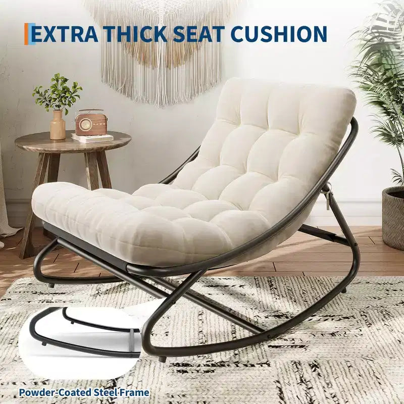 Modern Rocking Chair for Adults, Oversized Egg Chair with Adjustable Tilt & Removable Cushion, Upholstered Rocker Chair for Living Room,Patio
