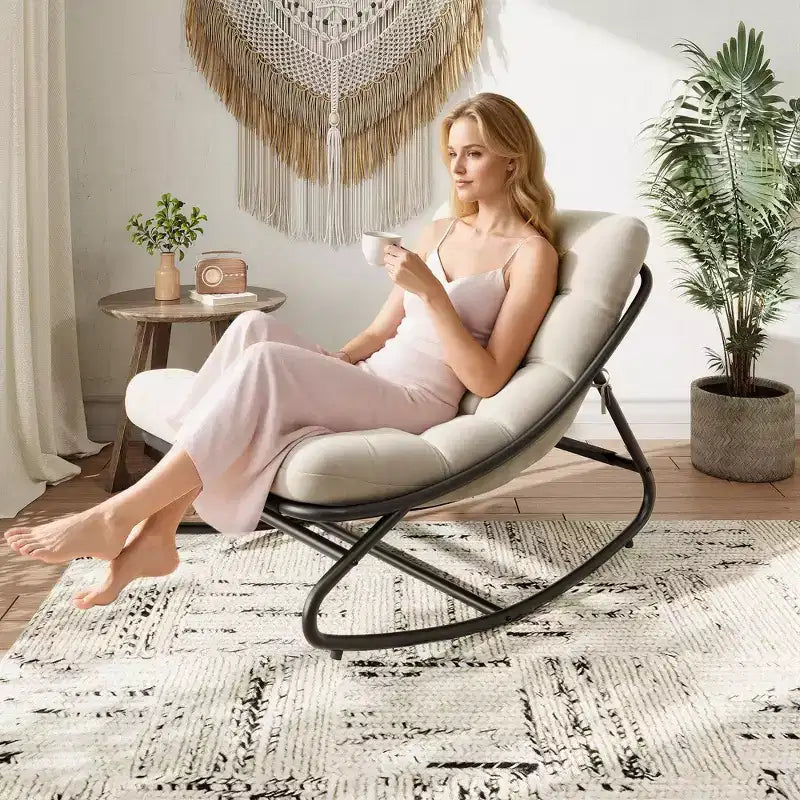 Modern Rocking Chair for Adults, Oversized Egg Chair with Adjustable Tilt & Removable Cushion, Upholstered Rocker Chair for Living Room,Patio