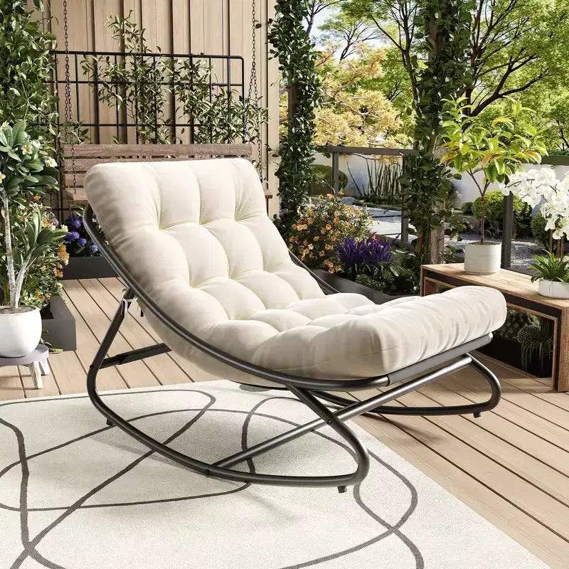 Modern Rocking Chair for Adults, Oversized Egg Chair with Adjustable Tilt & Removable Cushion, Upholstered Rocker Chair for Living Room,Patio