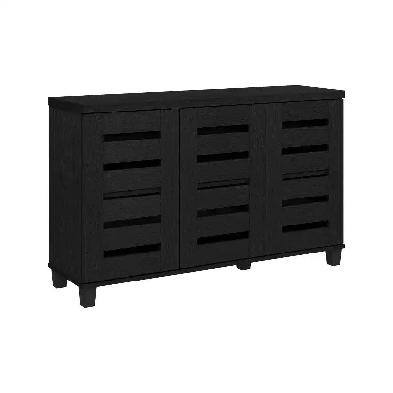 Galano 3-Door 16-Pair Shoe Storage Cabinet with Adjustable Shelves in Black Oak 45.3 W  13 D  28 H