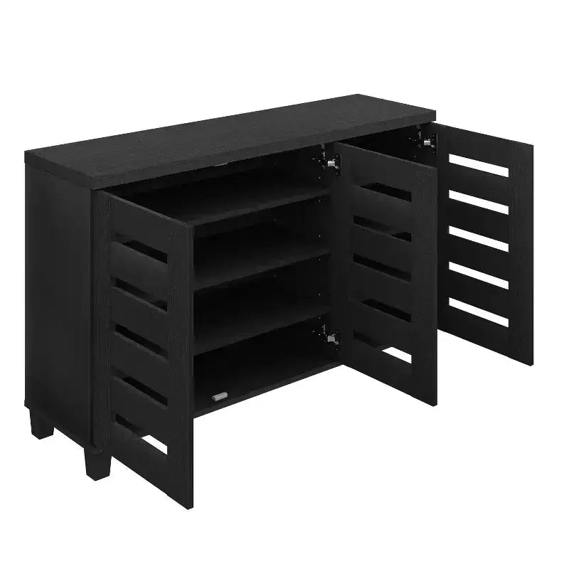 Galano 3-Door 16-Pair Shoe Storage Cabinet with Adjustable Shelves in Black Oak 45.3 W  13 D  28 H