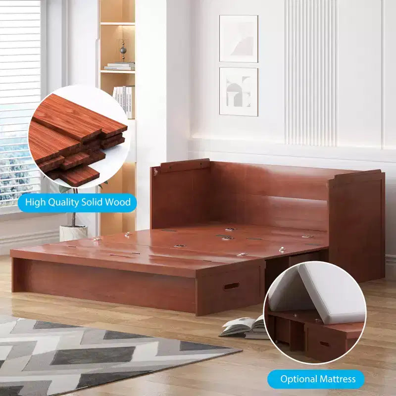Mjkone Queen Size Murphy Bed with Charging Station & Storage Drawer,Space-Saving Design,Optional Mattress