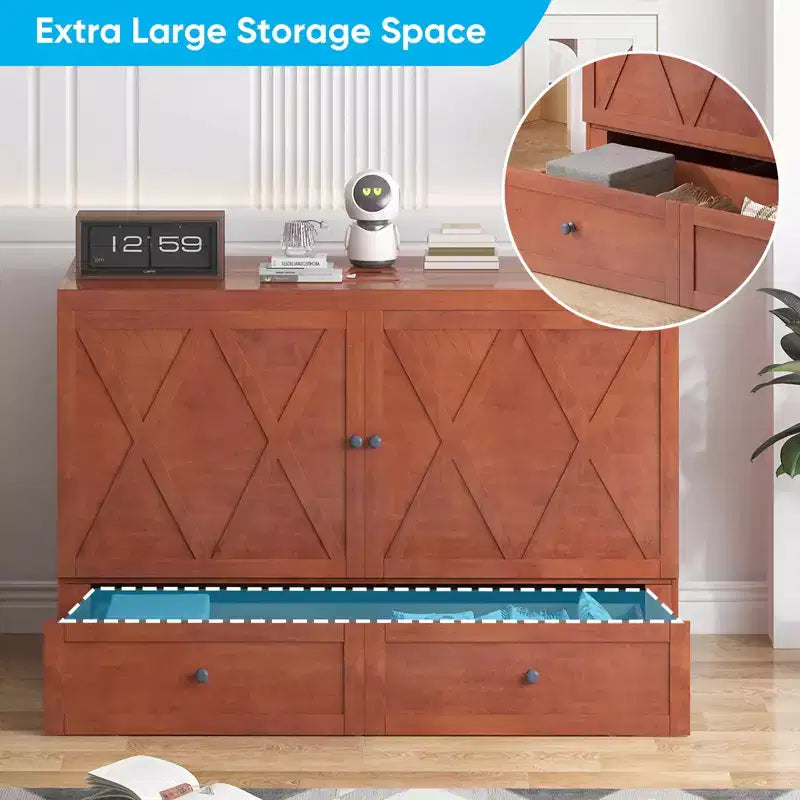Mjkone Queen Size Murphy Bed with Charging Station & Storage Drawer,Space-Saving Design,Optional Mattress