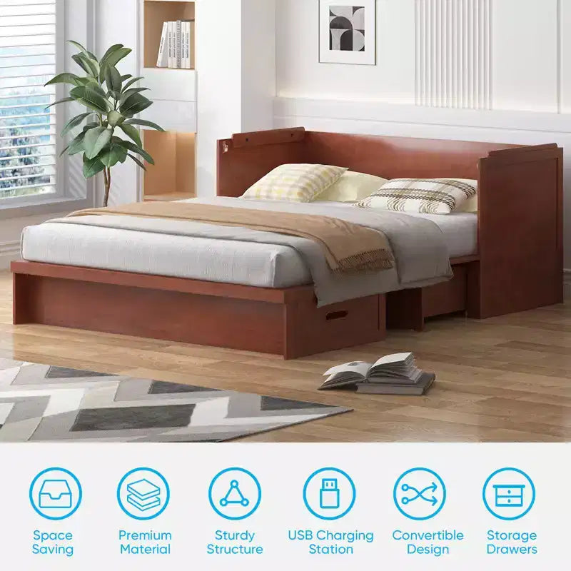 Mjkone Queen Size Murphy Bed with Charging Station & Storage Drawer,Space-Saving Design,Optional Mattress