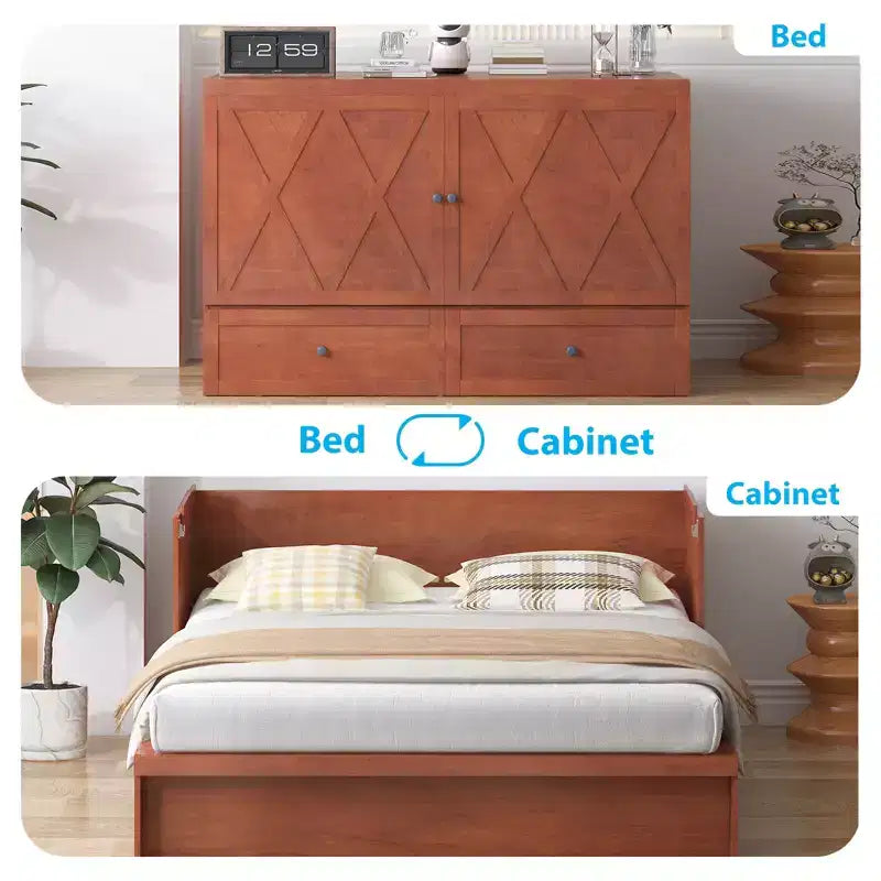 Mjkone Queen Size Murphy Bed with Charging Station & Storage Drawer,Space-Saving Design,Optional Mattress