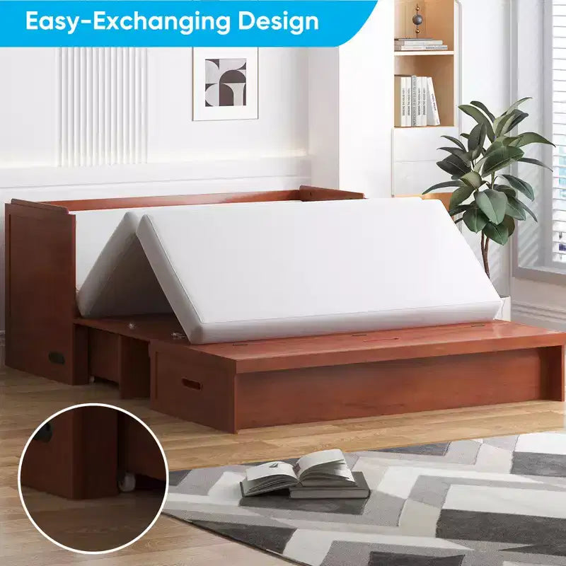 Mjkone Queen Size Murphy Bed with Charging Station & Storage Drawer,Space-Saving Design,Optional Mattress
