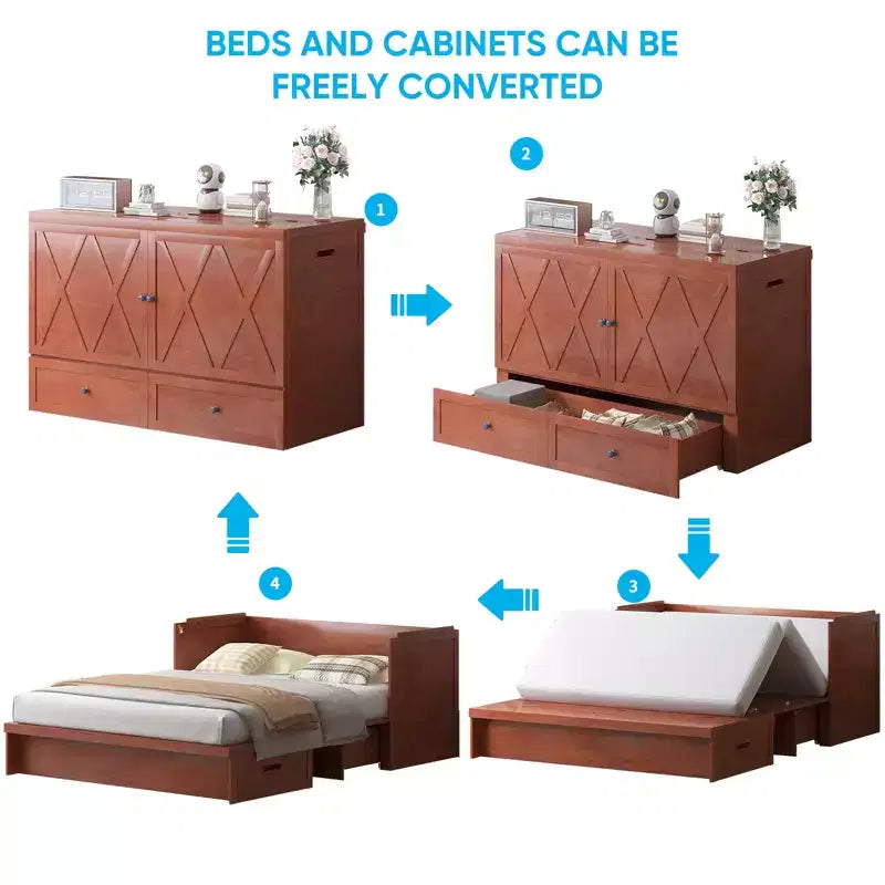Mjkone Queen Size Murphy Bed with Charging Station & Storage Drawer,Space-Saving Design,Optional Mattress