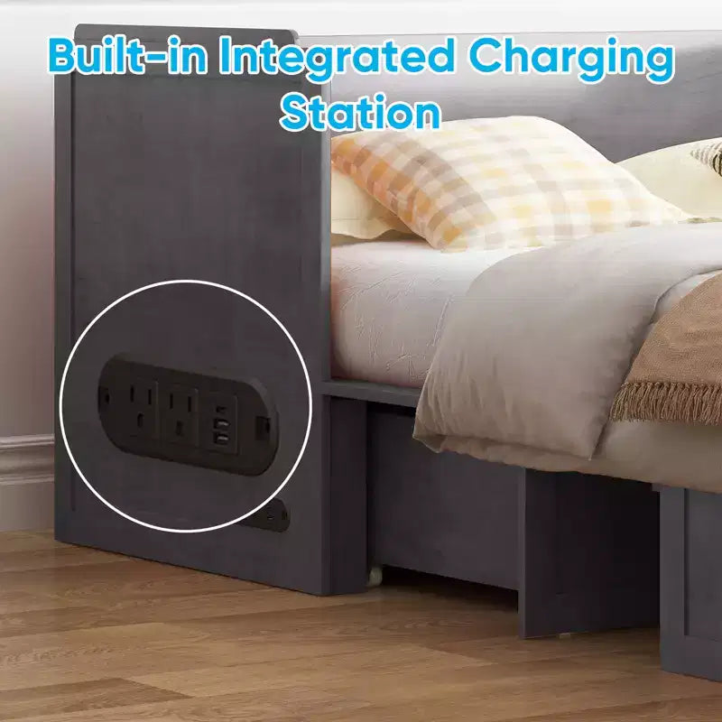 Mjkone Queen Size Murphy Bed with Charging Station & Storage Drawer,Space-Saving Design,Optional Mattress