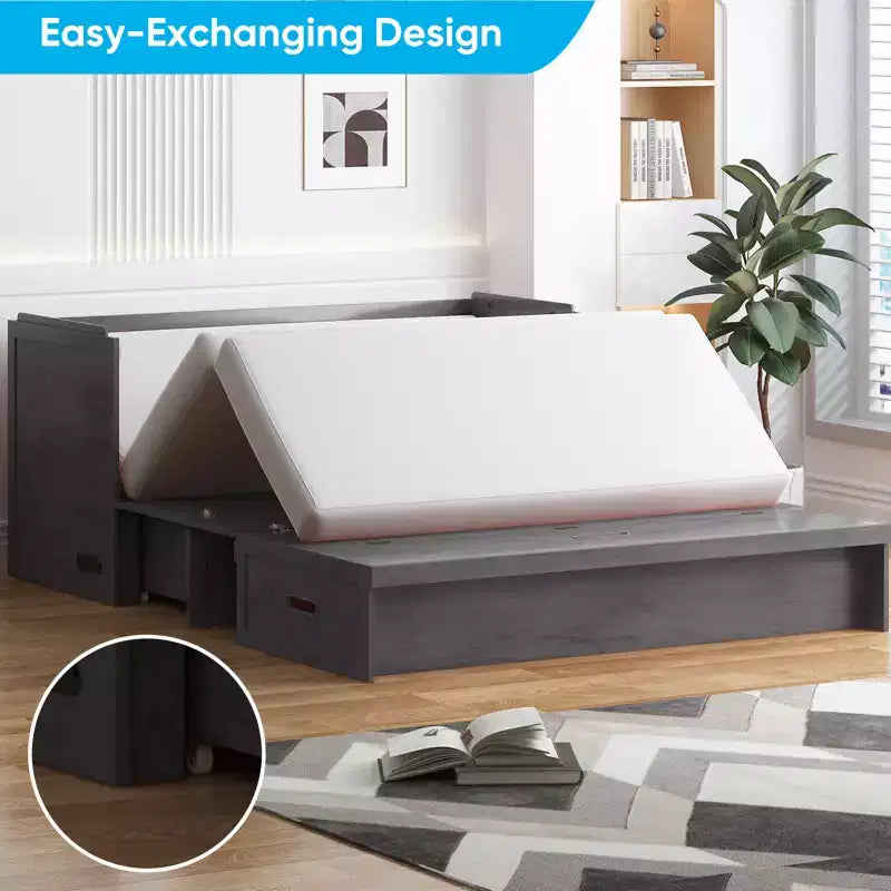 Mjkone Queen Size Murphy Bed with Charging Station & Storage Drawer,Space-Saving Design,Optional Mattress