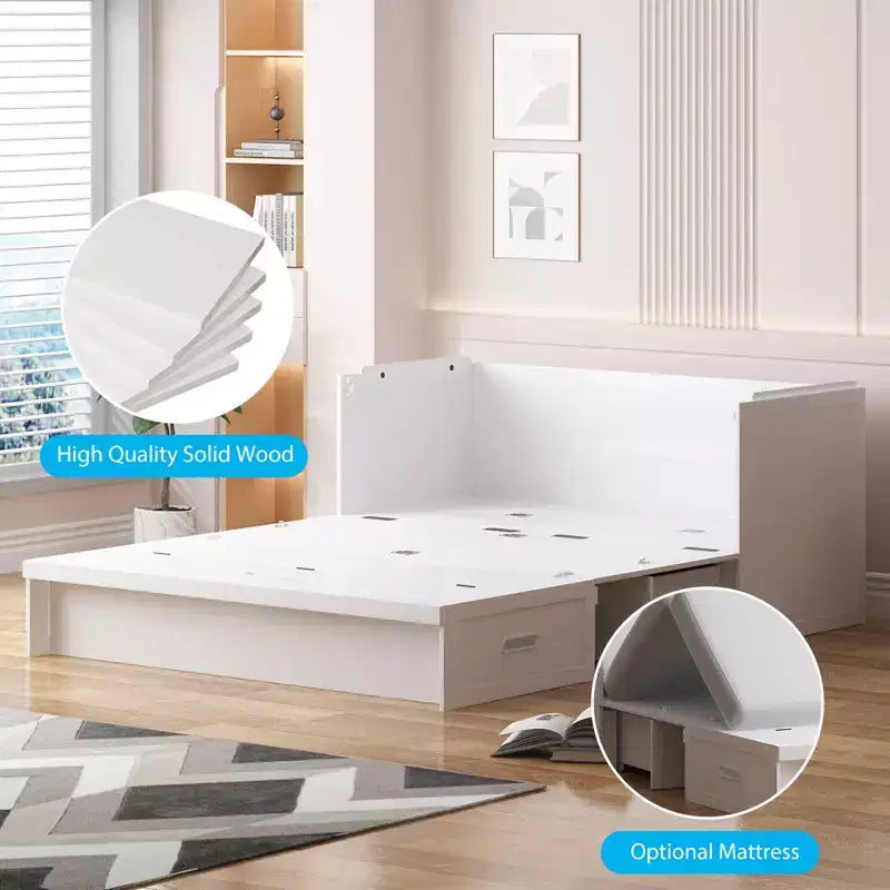 Mjkone Queen Size Murphy Bed with Charging Station & Storage Drawer,Space-Saving Design,Optional Mattress