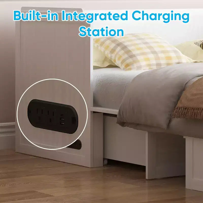 Mjkone Queen Size Murphy Bed with Charging Station & Storage Drawer,Space-Saving Design,Optional Mattress