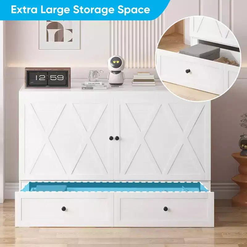 Mjkone Queen Size Murphy Bed with Charging Station & Storage Drawer,Space-Saving Design,Optional Mattress