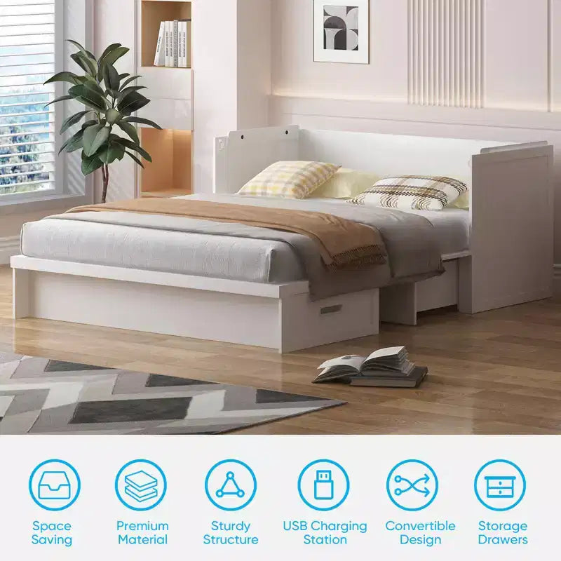 Mjkone Queen Size Murphy Bed with Charging Station & Storage Drawer,Space-Saving Design,Optional Mattress
