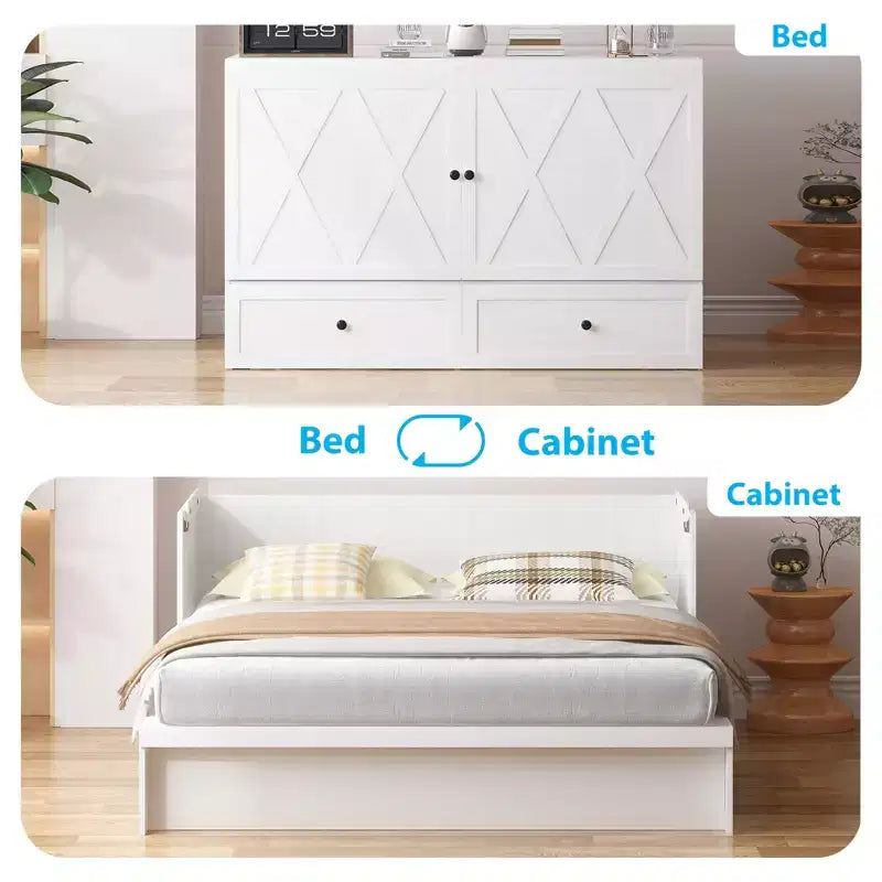 Mjkone Queen Size Murphy Bed with Charging Station & Storage Drawer,Space-Saving Design,Optional Mattress