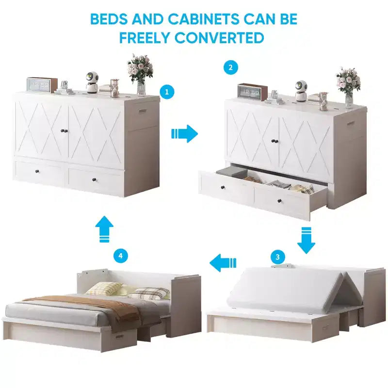 Mjkone Queen Size Murphy Bed with Charging Station & Storage Drawer,Space-Saving Design,Optional Mattress